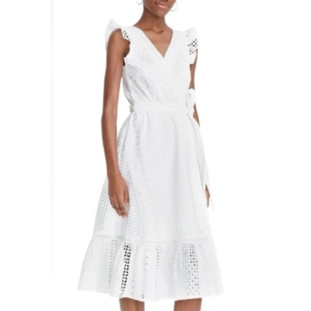 J.Crew White All Over Eyelet Wrap Midi Dress Cotton Cottagecore Size 0
